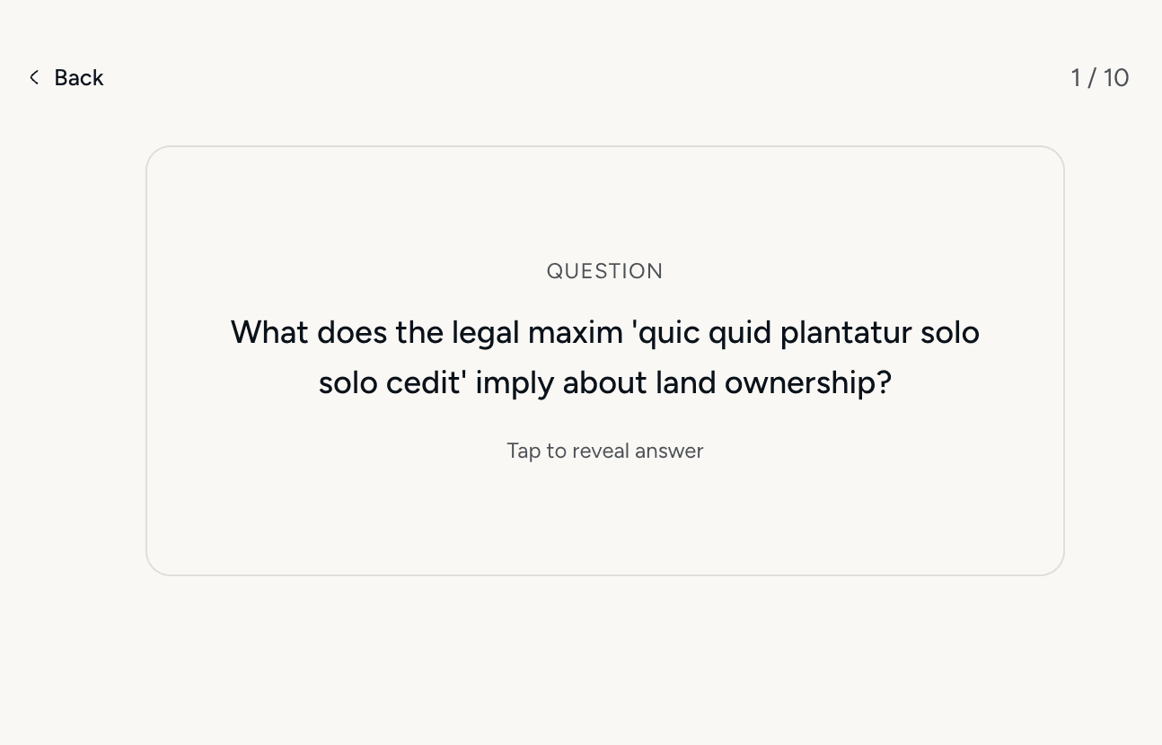 Flashcard showing a question about legal maxims